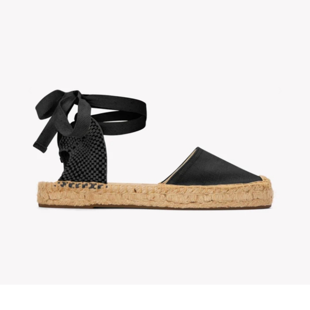 🆕Soludos The Lauren Tie Lace Up Linen Espadrille Flats in Noche Black Size 39